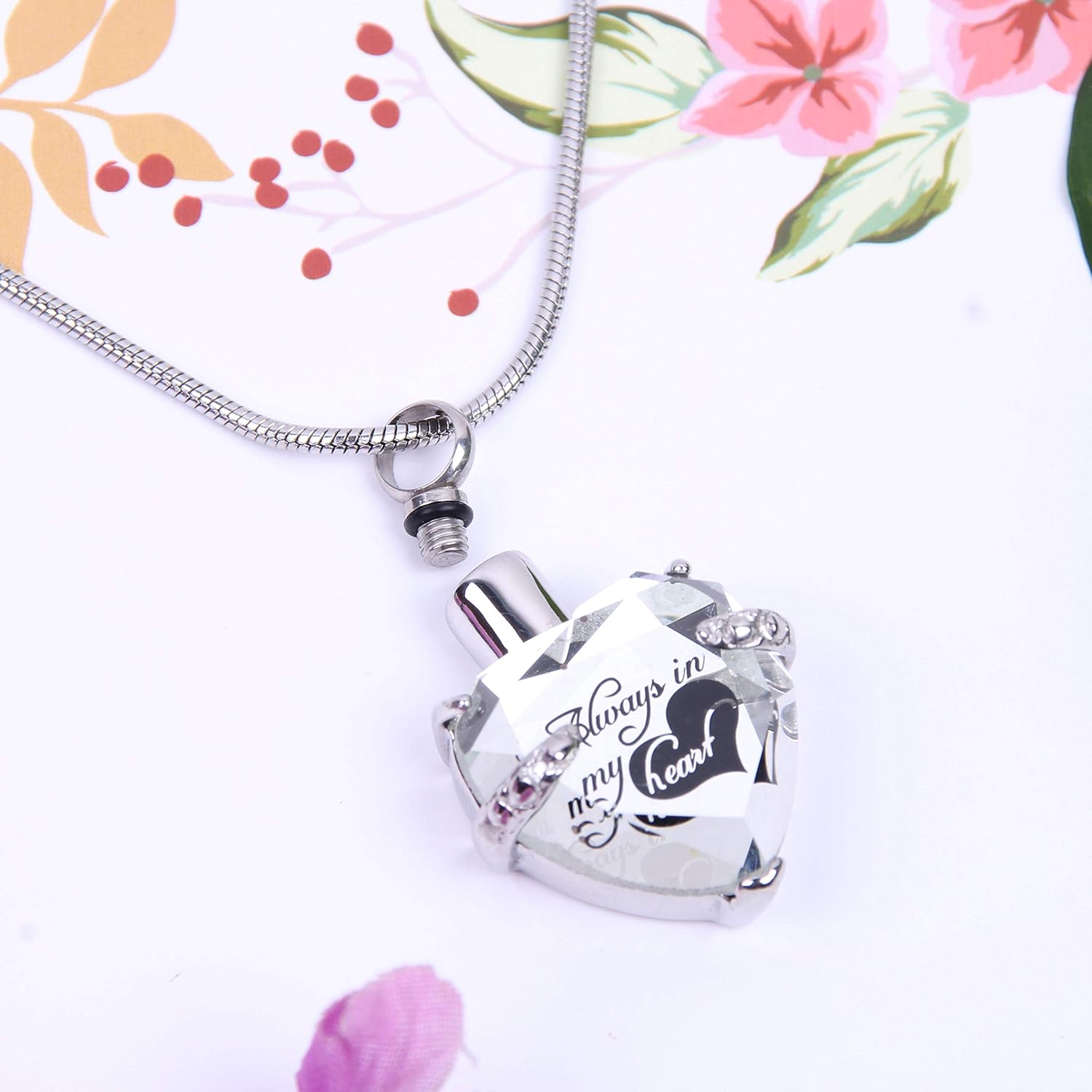 Crystal Glass Heart Urn Necklace for Ashes Memorial Pendant V1430
