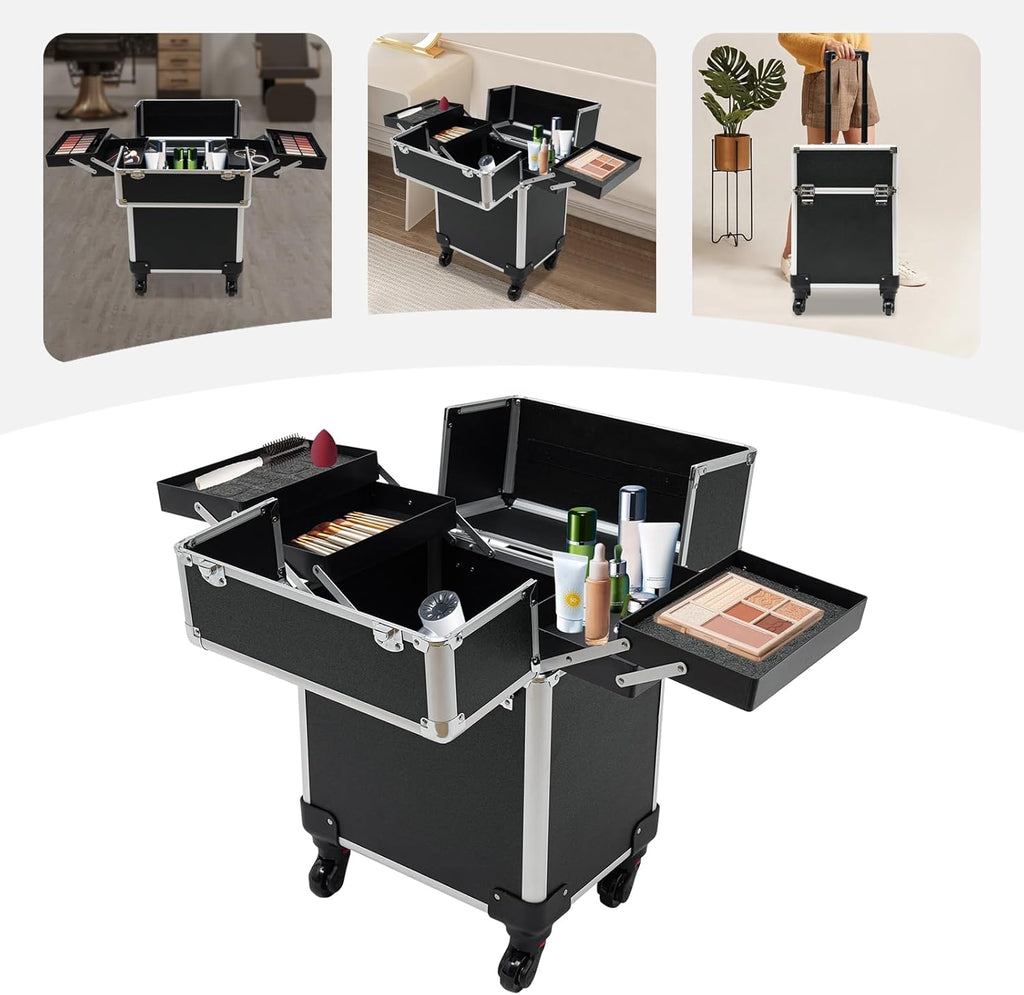 Rolling Makeup Case with 4 Trays and Locks G677493