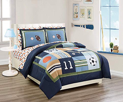 Fancy Linen Boys Comforter and Sheet Set Construction Zone Public Work Excavator Dump Trucks Front and Backhoe Loader Tractors Light Blue Red Yellow Dark Blue New # Construction (Toddler)