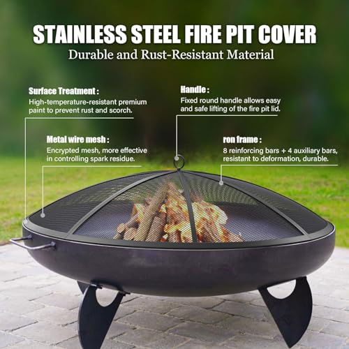 Fire Pit Spark Screen, 27 Inch Collapsible Outdoor Cover with Handle & Poker V1508