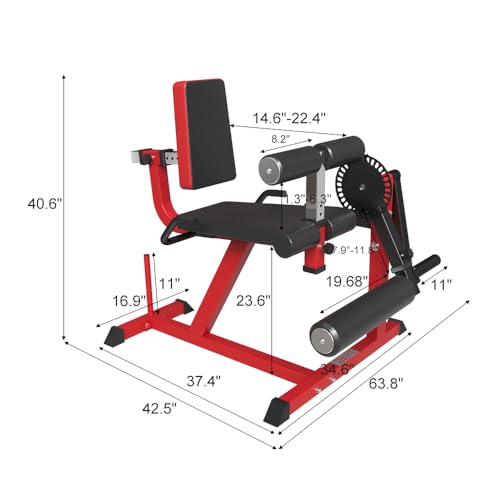 Leg Extension and Leg Curl Machine, Adjustable Plate Loaded Lower Body Exercise Bench S221324