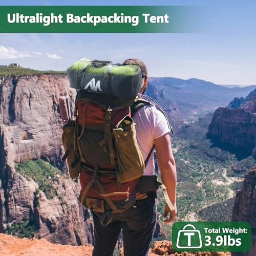 1 Person Backpacking Tent - Lightweight Hiking Tent with Skylight and Waterproof Rainfly P1721