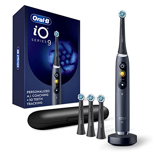 Oral-B iO Series 9 Rechargeable Electric Toothbrush with Visible Pressure Sensor to Protect Gums, 2 Min Timer, 7 Cleaning Settings, 4 Replacement Toothbrush Heads, and Charging Travel Case, Rose