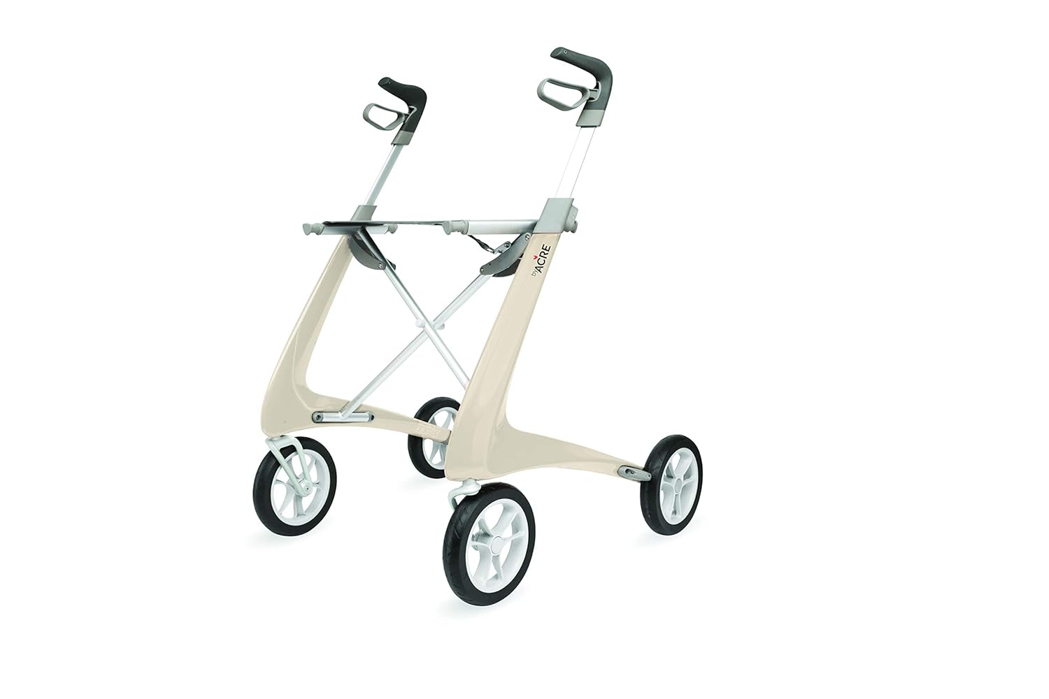 byACRE Carbon Ultralight Rollator Walker with Organizer Bag, Wide Track, Oyster White