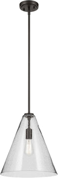 KICHLER Everly 15.5" 1-Light Cone Pendant with Clear Seeded Glass in Olde Bronze, for Kitchen Island, Dining Nook, Bedroom, (15.5" x 14.25") 42200OZCS