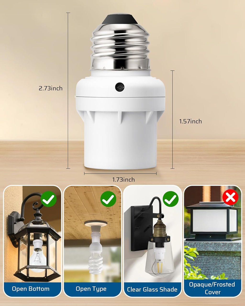 Light Sensor Socket with Motion Sensor, E26/E27 Screw in Dusk to Dawn Adapter Y620229