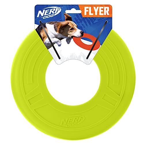 Nerf Dog Rubber Tire Flyer Dog Toy, Flying Disc, Lightweight, Durable, Floats in Water, Great for Beach and Pool, 10 Inch Diameter, for Medium/Large Breeds, Single Unit, Blue, original