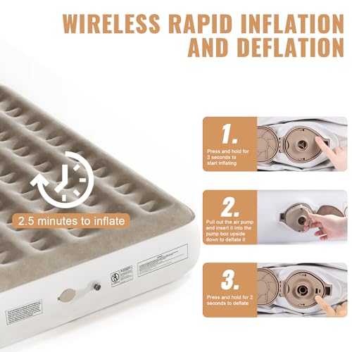 Queen Air Mattress with Built-in Pump, 18" Tall, Inflatable Bed for Home, Guest, Camping Y899