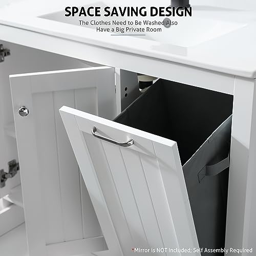 36" Bathroom Vanity with Sink Combo Set, Cabinet with Laundry Hamper, 2 Doors, 1 Drawer, Soft Closing, White S415