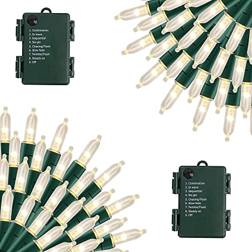 Battery Operated Christmas Lights, 50 LED 16FT Christmas Lights Outdoor, Waterproof Mini String Tree Lights with 8 Modes, Christmas Decorations for Indoor Patio Garden Party Decor (WARM WHITE)