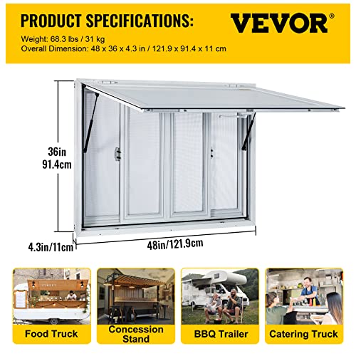 Aluminum Alloy Food Truck Service Window, 36 x 36 inch, 4 Sliding Screens R62011