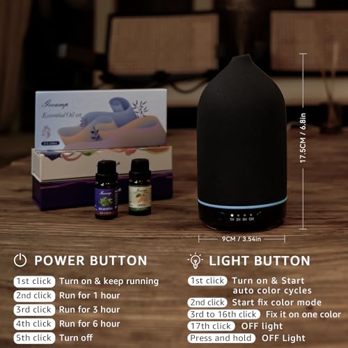 Ceramic Aromatherapy Diffuser with 7 Color Lights, Auto Shut Off for Home Office G173961