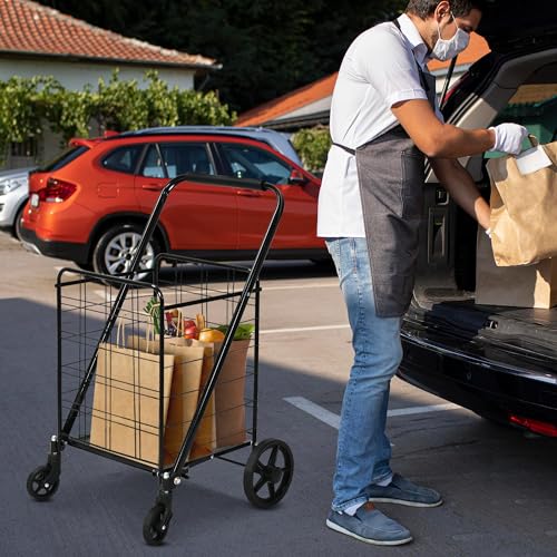 Folding Shopping Cart with Wheels, Portable Grocery Cart for Seniors T5804