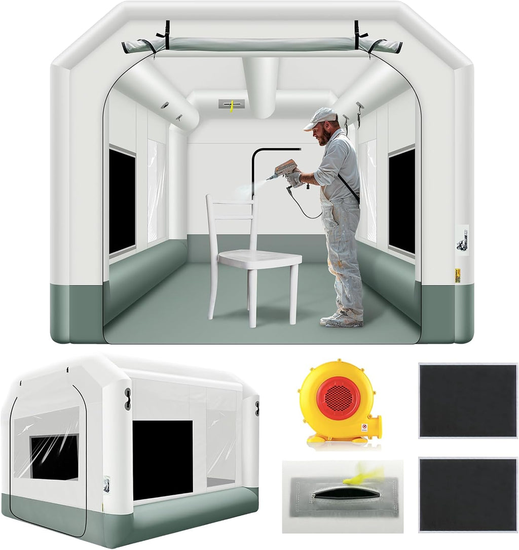 Portable Inflatable Paint Booth 13x10x8Ft with 550W Blower Inflatable Spray Booth Upgrade Air Filter System Environment Friendly, Blow Up Spray Painting Tent for Car Parts
