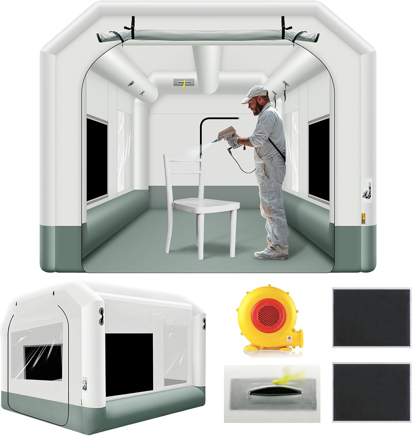 Portable Inflatable Paint Booth 13x10x8Ft with 550W Blower Inflatable Spray Booth Upgrade Air Filter System Environment Friendly, Blow Up Spray Painting Tent for Car Parts