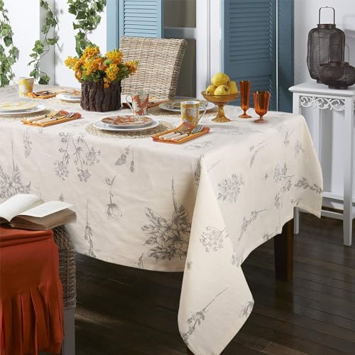 Round Tablecloth Cotton Linen Botanical Print for Dining Kitchen Picnic O697030