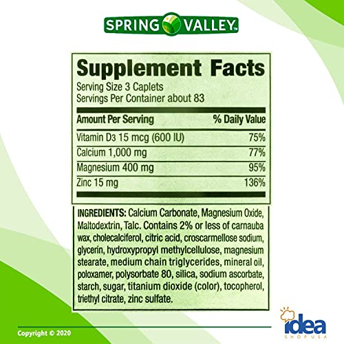 Calcium, Magnesium and Zinc with Vitamin D3 Coated Caplets, 250 Count P470