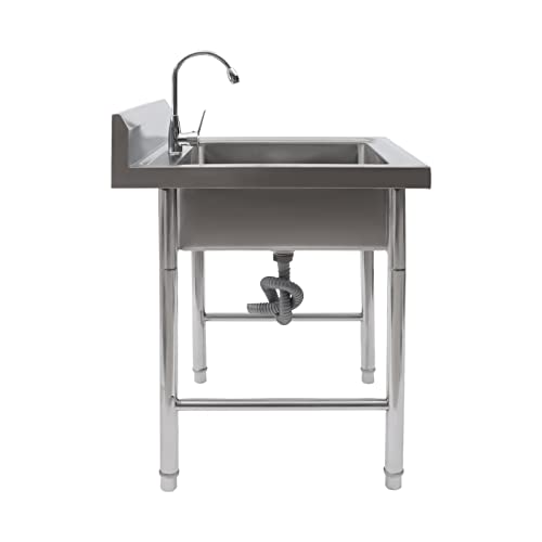 Commercial Restaurant Sink, Free Standing Stainless-Steel Single Bowl with Faucet Y11104