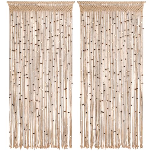 Macrame Beaded Curtain Boho Handmade Cotton Door String Curtain for Doorway Window Wooden Beads Hanging Hippie Room Divider Closet Bedroom Privacy Decor, 1 Panel 79" x 35"