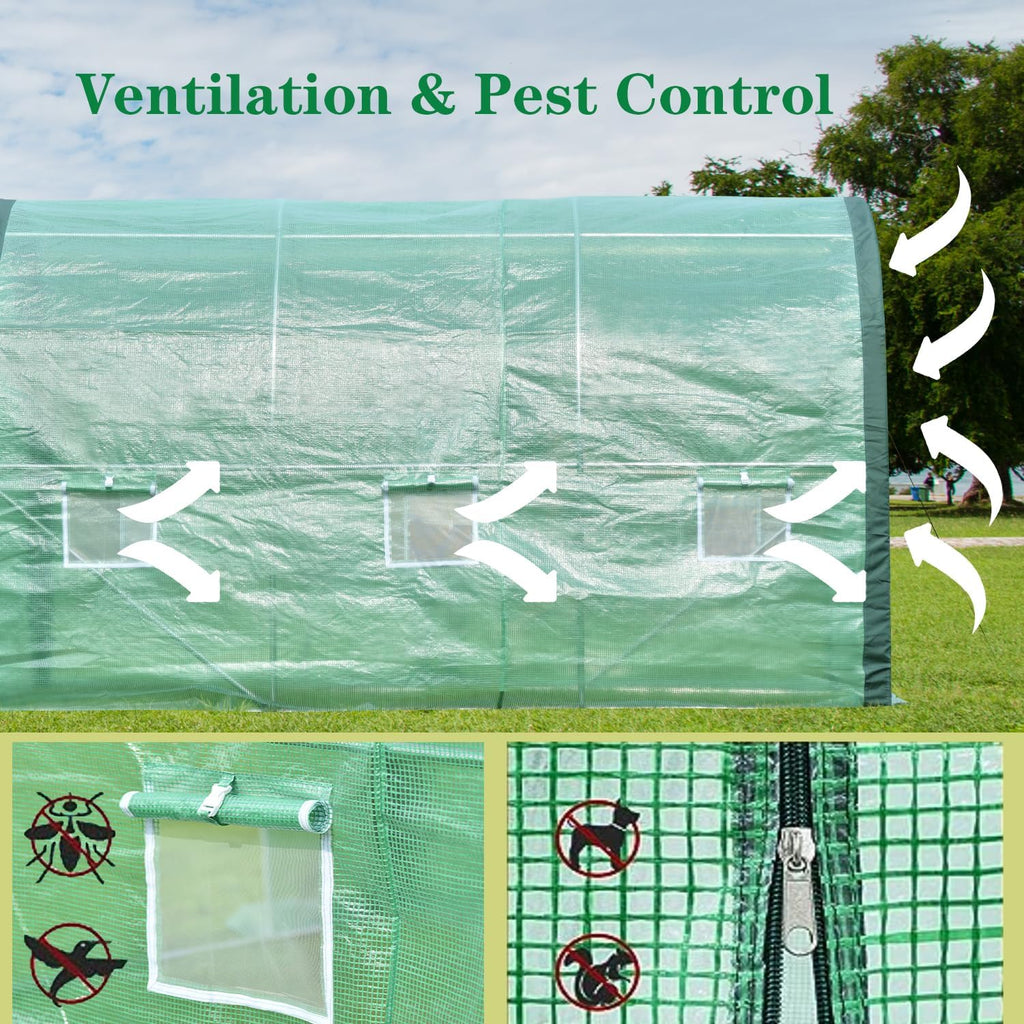Portable Walk-in Tunnel Greenhouse with 2 Zippered Doors K699