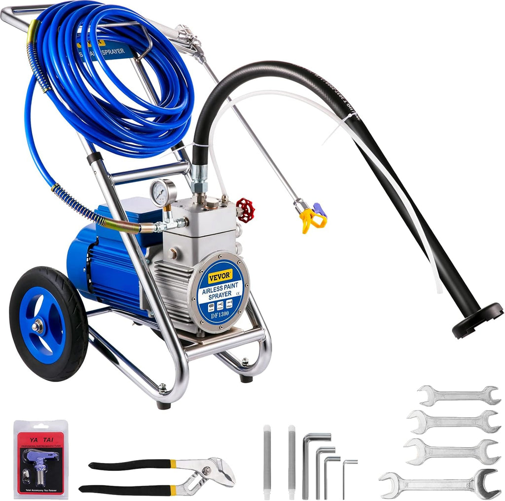VEVOR Airless Paint Sprayer, 1500W High Efficiency Cart Airless Paint Sprayer, 1GPM 50FT Hose Paint Sprayer w/ 621 Tip & 6in Extension Bar, Ideal for Home Interior Exterior