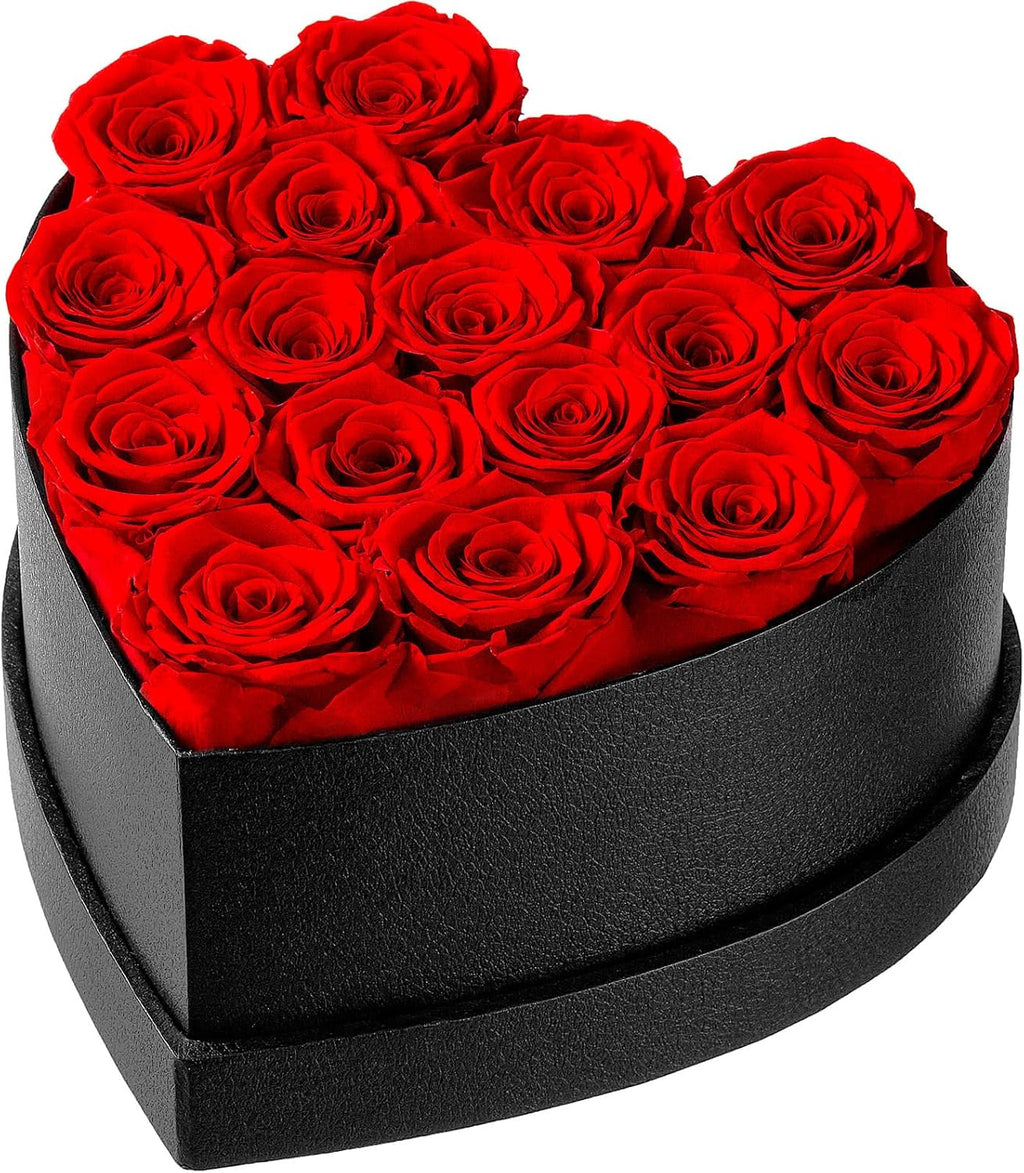Eterfield Forever Flowers in Heart Shape Box Preserved Roses That Last Over a Year Gifts for Mother Wife Valentines Day Mothers Day (Black Box, 16 Red Roses)