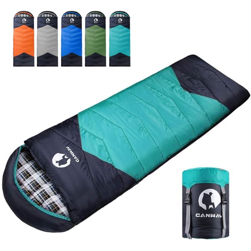 CANWAY Flannel Sleeping Bag for Adults Mens Kids Sleeping Bag for Camping Backpacking Cold Warm Weather Sleeping Bag with Compression Sack