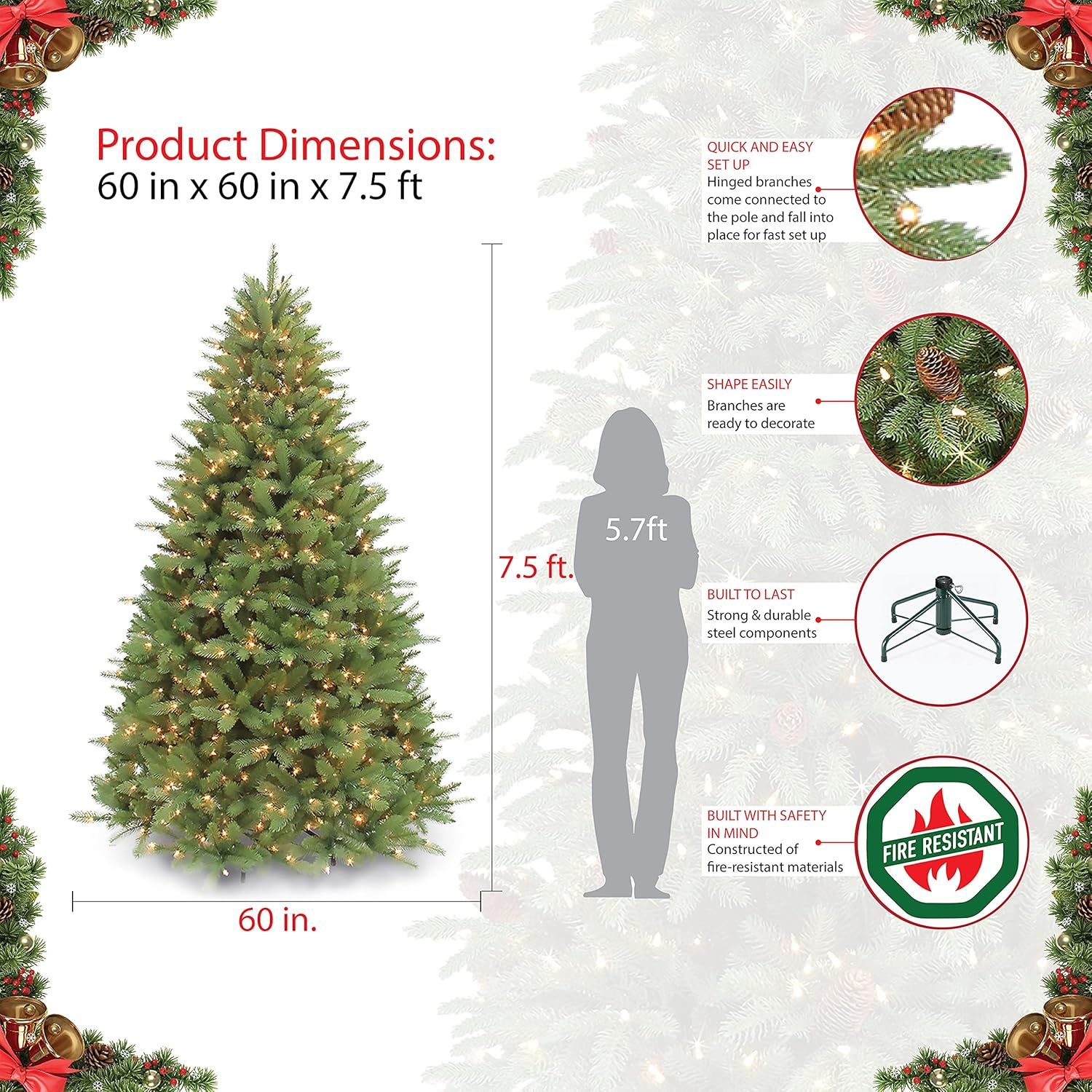 7.5 ft Pre-Lit Douglas Fir Artificial Christmas Tree with 800 Clear Lights N5194