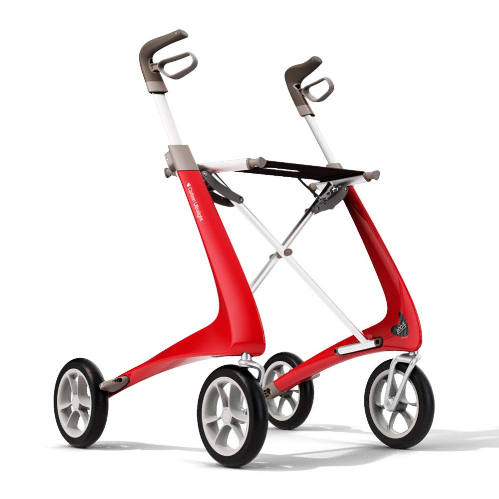 Carbon Ultralight Rollator Walker with Organizer Bag, Wide Track, Red L288775