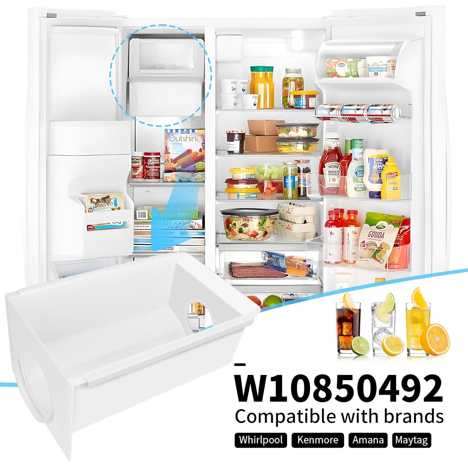 Refrigerator Ice Bucket Container, White ABS Plastic X276416