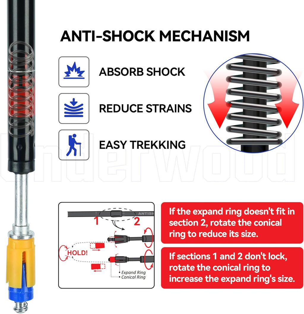 Collapsible Trekking Poles 2 Pack - Adjustable Aluminum Hiking Sticks for Women, Men, Seniors, Kids T656