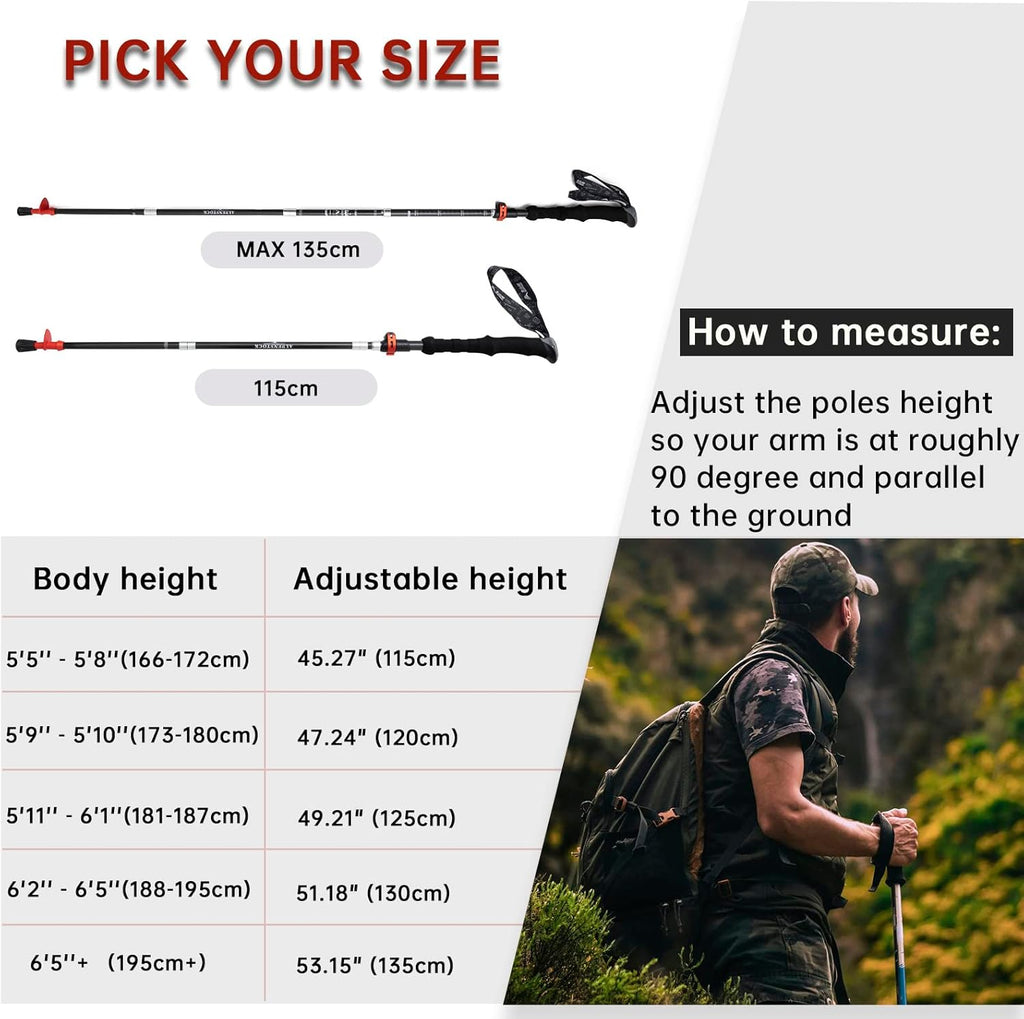 Carbon Fiber Trekking Poles Collapsible Hiking Walking Sticks Quick Lock E157291