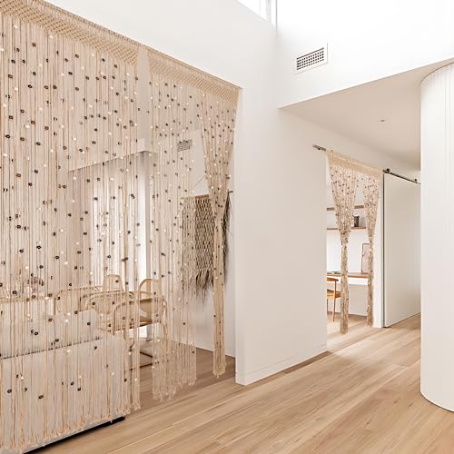 Macrame Beaded Curtain Handmade Cotton Doorway Hanging Room Divider, 1 Panel N1968