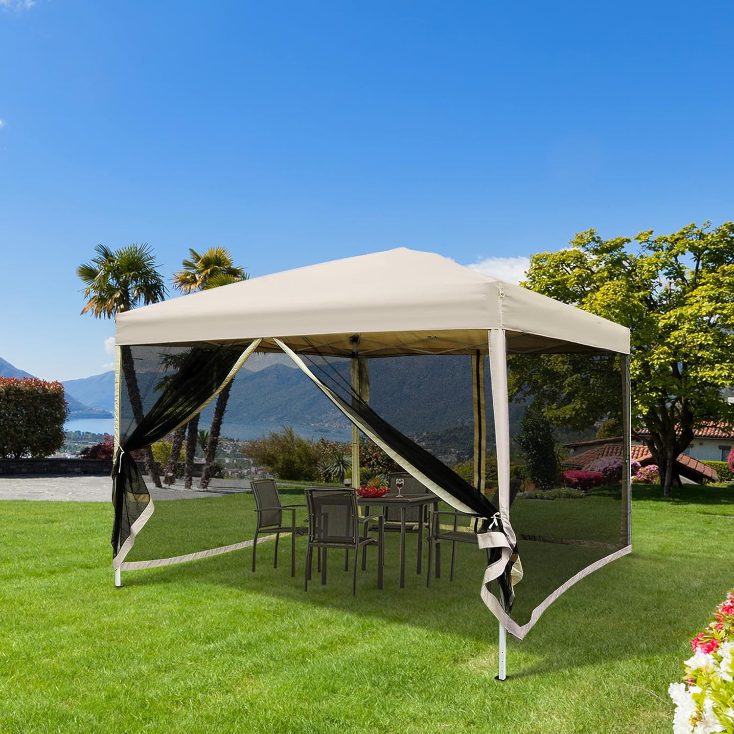 10 x 10 Pop Up Canopy Tent with Netting, Height Adjustable, Carry Bag P18630