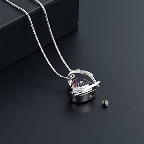 Crystal Cremation Urn Necklace for Ashes, Stainless Steel Memorial Pendant with Filling Kit K839