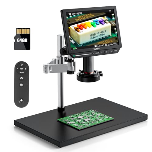 TOMLOV TM4K Max 4K Digital Microscope 2000x, 52MP Spin Arm Soldering Microscope for Adults, 10.1" HDMI Electronics Repair Microscope with Ring Light, Larger Base LCD Coin Microscope Full View, 64GB