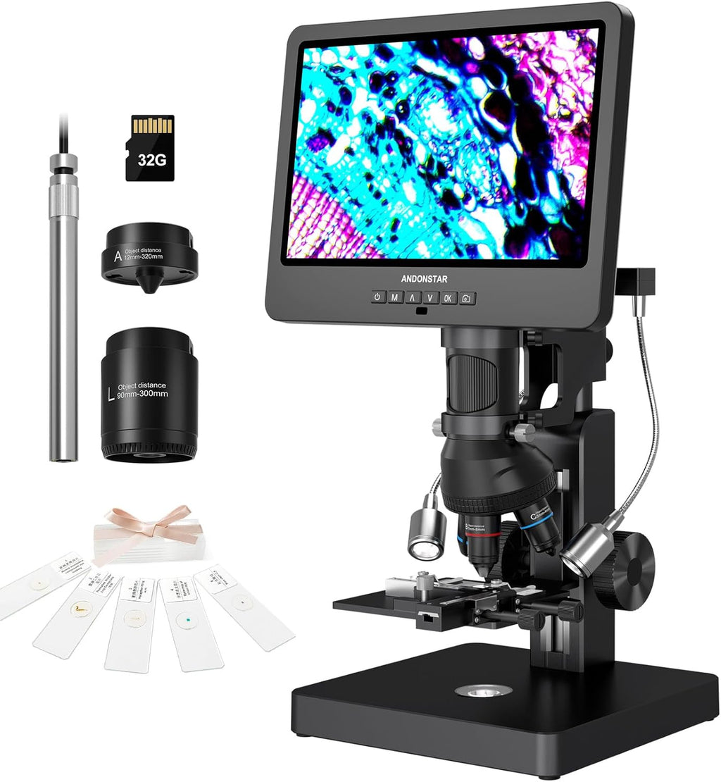 Andonstar AD269S 20X-5000X HDMI Digital Microscope with 10.1'' LCD Screen for Adults Kids, Home Lab Biological Microscope Kit with Microscope Slides, Coin Microscope Full View, Windows Compatible