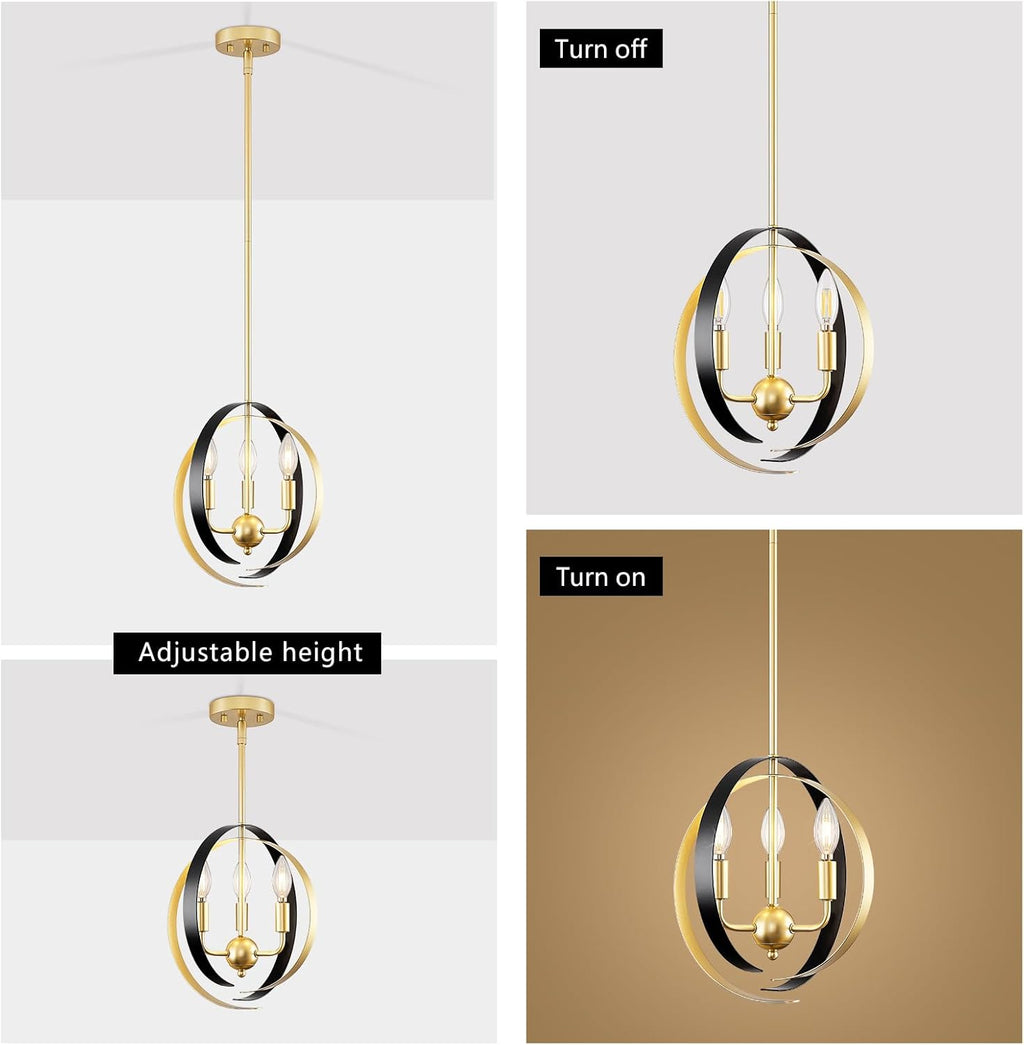 Modern Globe Pendant Light, Adjustable Height 3-Light for Dining Room and Kitchen Island B954076