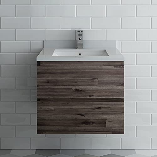 24 Inch Wall Hung Modern Bathroom Vanity with Quartz Countertop and Ceramic Sink Z371
