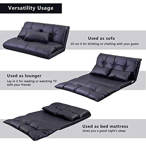 Futon Floor Sofa Folding Chaise Lounge with Adjustable Back and Steel Frame X851555