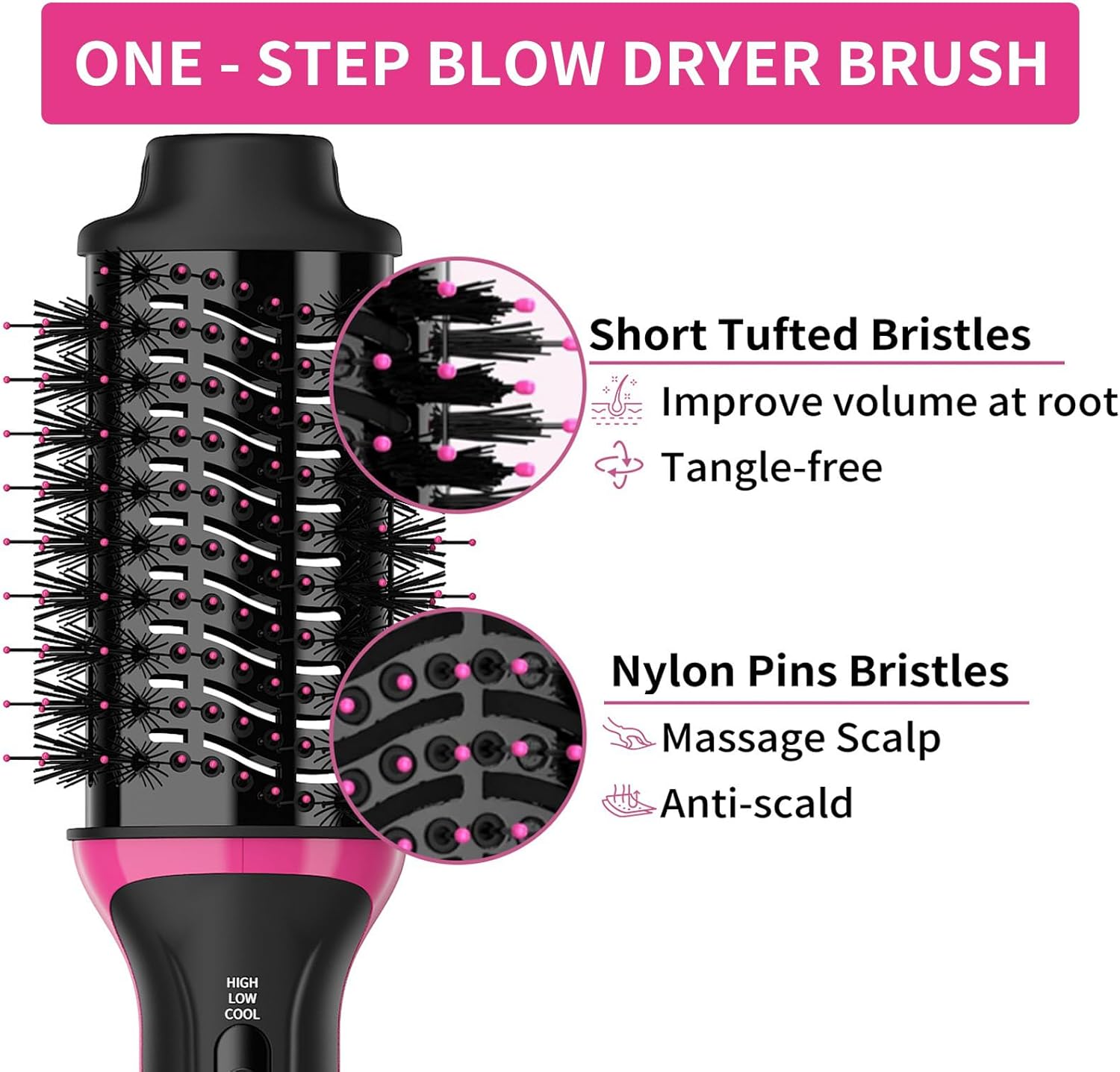Hair Dryer Brush for European Travel, 2-in-1 Volumizer with Negative Ion Anti-frizz W627