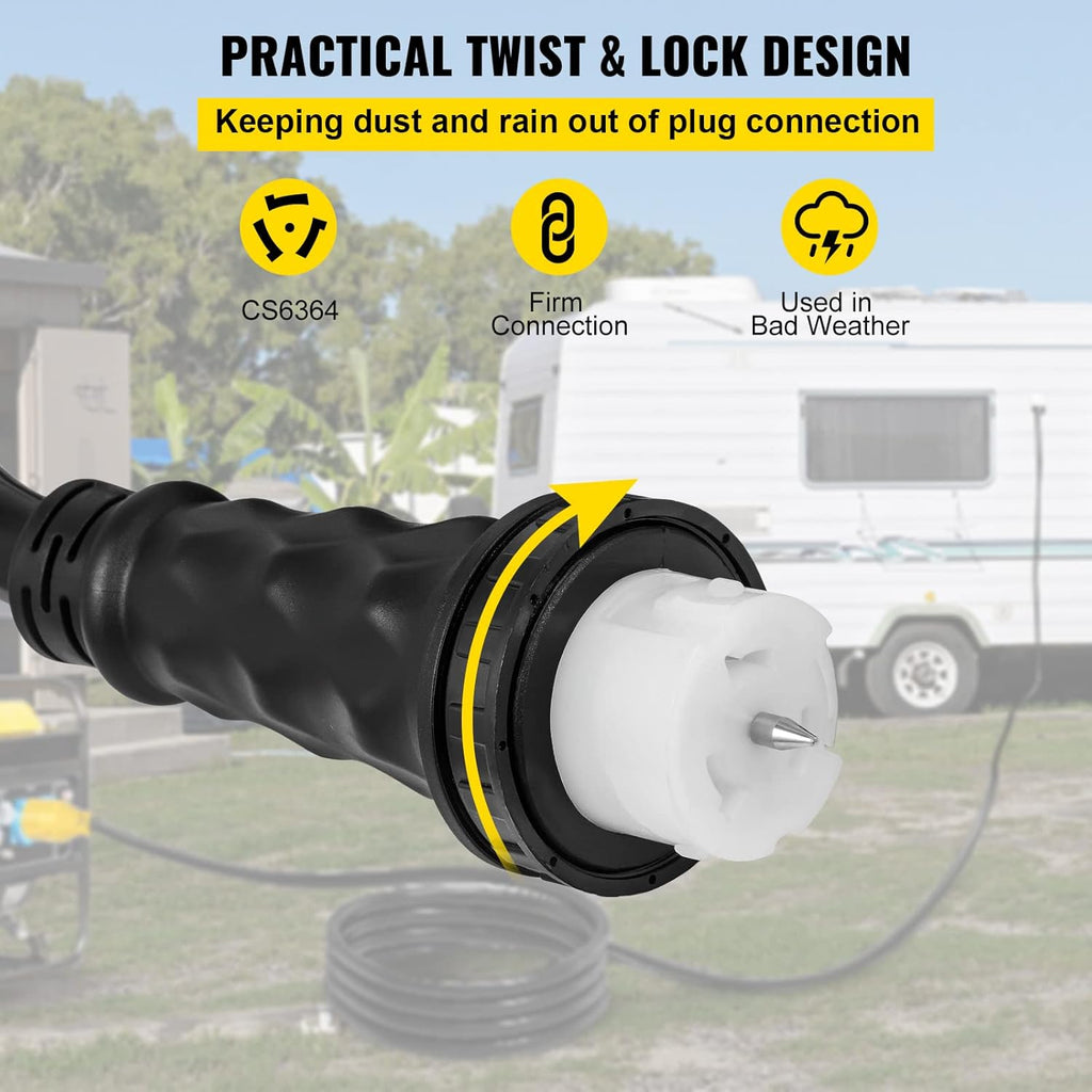 50 ft 50 Amp Generator Extension Cord 4 Wire 8 Gauge 125V 250V Twist Lock Connectors H470356