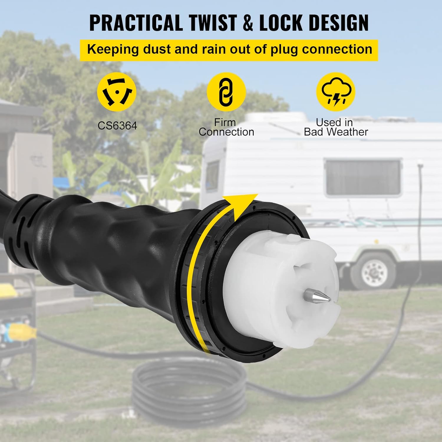 50 ft 50 Amp Generator Extension Cord 4 Wire 8 Gauge 125V 250V Twist Lock Connectors H470356