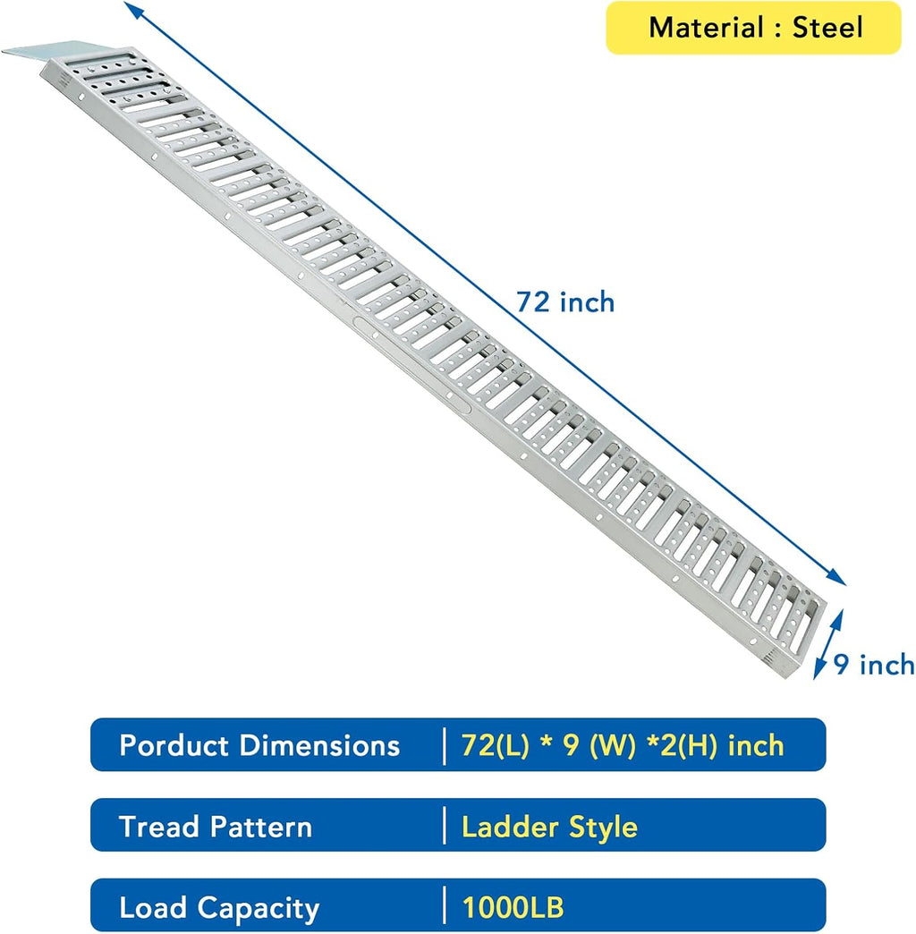 72" ATV Ramps, Anti-Slip Metal Ramp Set of Two, 1500 lbs Capacity E20220