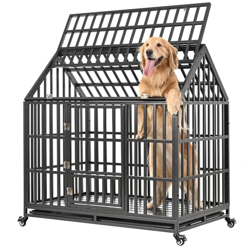 Heavy Duty Metal Dog Crate with Lockable Door and Removable Tray, 47 Inch S214247