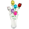 Navillus SET of 6 SPRING BOUQUET GLASS ROSE FLOWERS, Valentines, Mothers Day, Anniversary, Friendship, 8" Long (Multi Color)