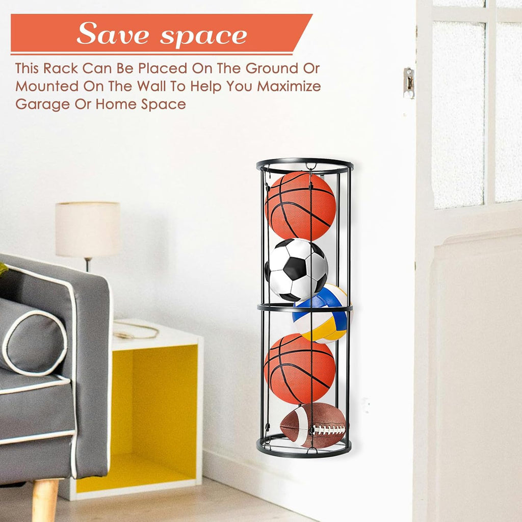 Ball Storage Rack, Wall-Mounted Sports Equipment Organizer for Home and Gym E455532
