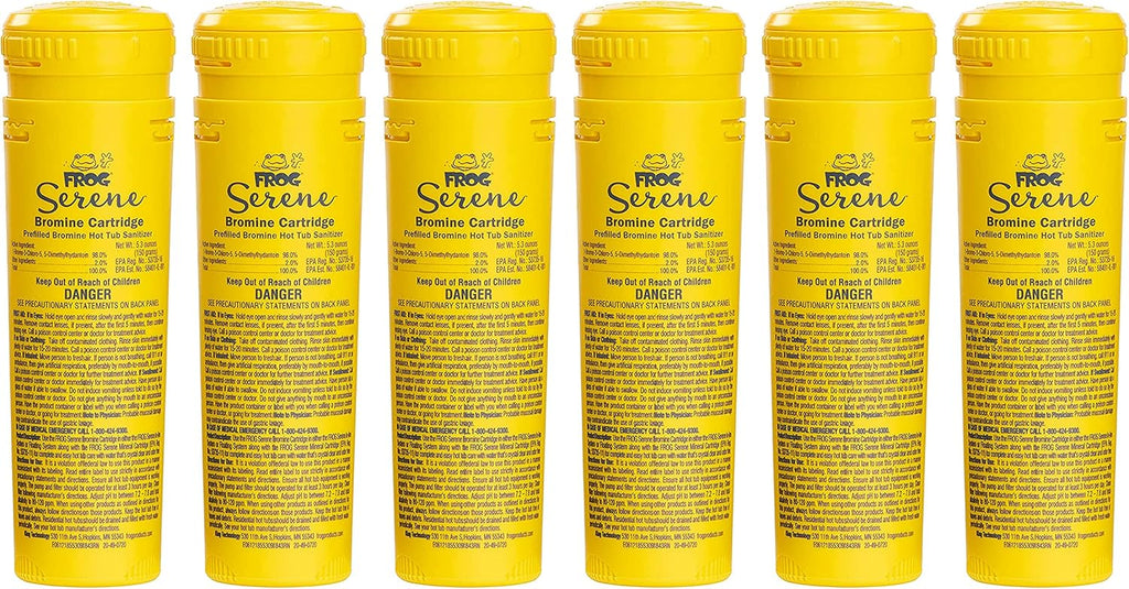 6 FROG Serene Bromine Replacement Cartridges for Hot Tubs for use only with FROG Serene In-Line and Floating Sanitizing Systems for Spas up to 600 gallons, Quick and Easy Hot Tub Sanitizer – 150 Grams