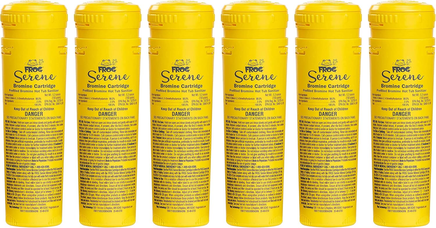6 FROG Serene Bromine Replacement Cartridges for Hot Tubs for use only with FROG Serene In-Line and Floating Sanitizing Systems for Spas up to 600 gallons, Quick and Easy Hot Tub Sanitizer – 150 Grams