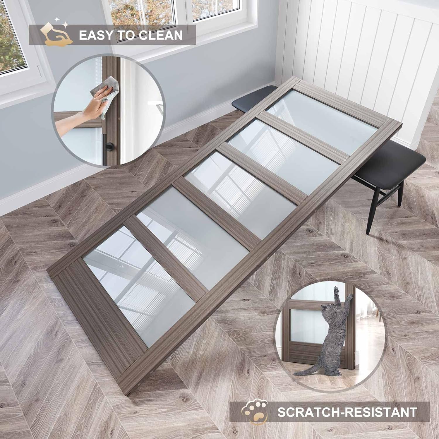 Glass Sliding Barn Door Slab with Hardware Kit, MDF Wood Panel, PVC Surface U32901